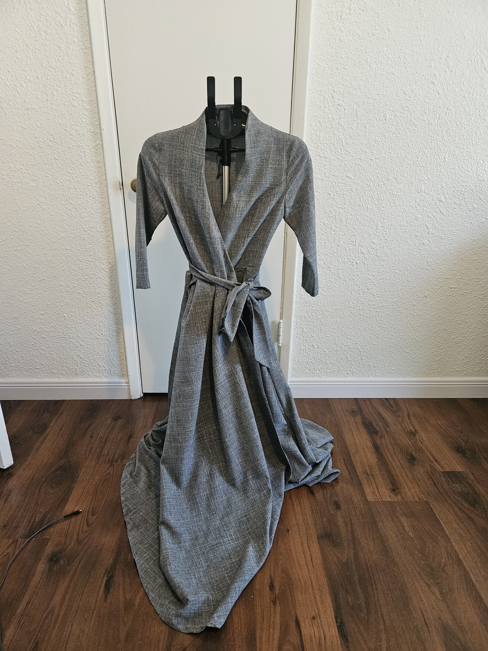 Gray Wrap Dress with Belt